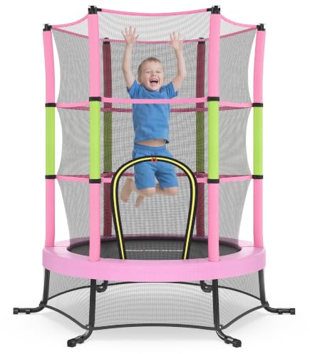 SONGMICS Cama Elástica Infantil, 174 cm de Diámetro, con Redes de Seguridad, Almohadillas de Seguridad, Mini Cama de Fitness, Marco de Acero, Uso Interiore