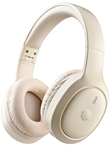 NGS Artica Tempest Beige – Auricular circumaural Inalámbrico Compatible con Tecnología Bluetooth, 28h Autonomía, Micrófono ENC, IPX5, Beige