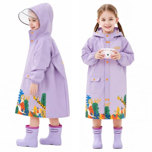 xolear Regnponcho barn regnjacka med huva och ryggsäcksskydd, regnrock flickor pojkar återanvändbara, regnkläder regncape bärbar väska skola cykel camping 106–115 cm