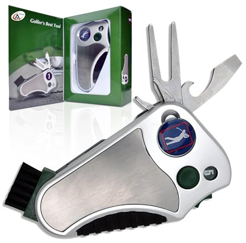 Golfer's Best Tool Golf Multitool All-in-ONE - Stroke Counter, Divot Repair Tool, Brush, Ball Marker, Cleat Tightener, Club Groove Cleaner, Best Golf Gift Idea for Men Women, Souvenir, Present