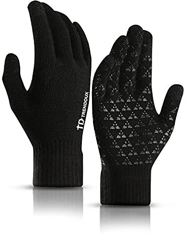 TRENDOUX Handschuhe, Touchscreen Reithandschuhe Outdoor Herren Damen Thermo Winter Laufhandschuhe Warme Winddichte Anti-Rutsch Full Finger für Laufen - Schwarz M