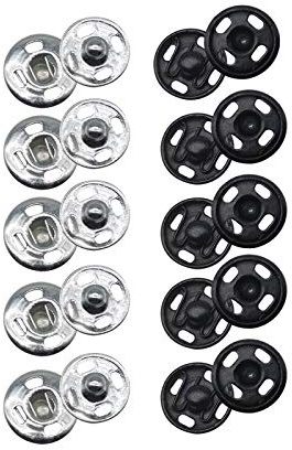 JOSDIOX 100 Sets Sew-on Snap Buttons, Snap Fastener Buttons Sewing Press Button for Clothing, Black and Silvery(10mm)