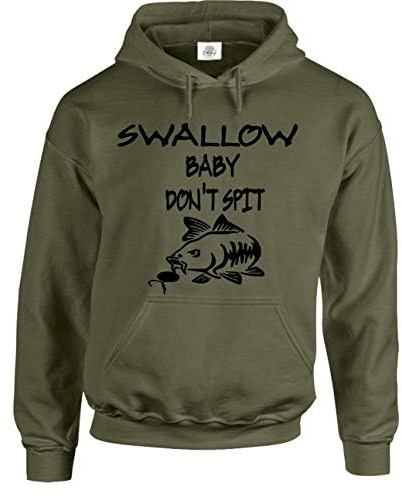 Darkwear Fishing Carp Swallow Baby Don't Spit Hoodie Gifts for Men Fishermen Angling Clothing Hoody (3XL) Military Green
