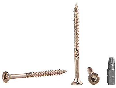 Paquete de 30 unidades. Tornillos para madera de acero galvanizado amarillo de 6 x 70 mm, cabeza Torx, tipo 17, cabeza avellanada, tornillos para aglomerado (30, 6 x 70 mm)