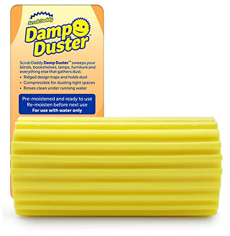 Scrub Daddy Damp Duster, Esponja Mágica Atrapapolvo, Plumero para Limpiar Persianas Venecianas y de Madera, Ventilaciones, Radiadores, Zócalos, Espejos y Telarañas - Atrapa Polvo - Amarillo