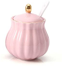 MAGICVOGEL Keramik Zuckerdose Salzdose mit Deckel Gewürzdose Gewürzbehälter Salzbehälter für Küche Café (Rosa)