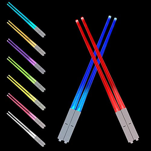 Swetup Lichtschwert Essstäbchen, 2 Paar Leuchtende Essstäbchen, Licht Essstäbchen 9 Farbmodi, Licht LED-Lichtschwert, BPA Frei und spülmaschinenfest, Leuchten Essstäbchen für Sushi Küchen Dinnerparty