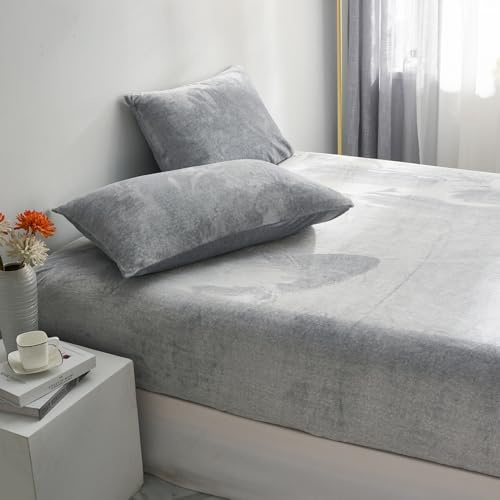 Luofanfei Warme Spannbettlaken 180x200cm Flauschig Grau Boxspringbett Winter Plüsch Kuschelige Bettlaken Leintuch Samt Fleece Spannleintuch Uni Bettspanntuch für Hohe Matratze Hoher Steg bis 25-30 cm