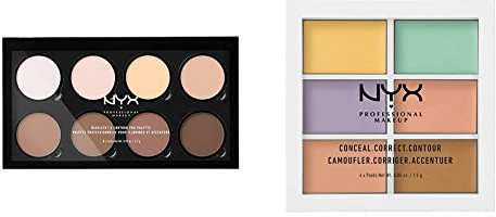 NYX Professional Makeup Highlight & Contour Pro Palette, Kit in Polvere, Otto Tonalità Matte e Perlescenti & Colour Correcting, 6 Correttori