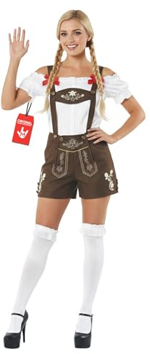 Fun Shack Disfraz Alemana Mujer, Disfraz Tirolesa Halloween Mujer | Pantalón Lederhosen & Camisa con Volantes, Estilo Bávaro Tradicional, Perfecto para Halloween, Ideal para Disfrazarse