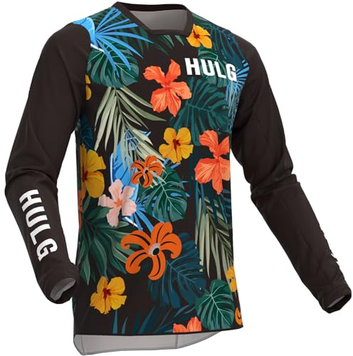 HULG Maglia MTB A Maniche Lunghe da Uomo, Traspirante Ad Asciugatura Rapida per Mountain Bike, T-Shirt da Corsa Motocross BMX (Style-07, L)
