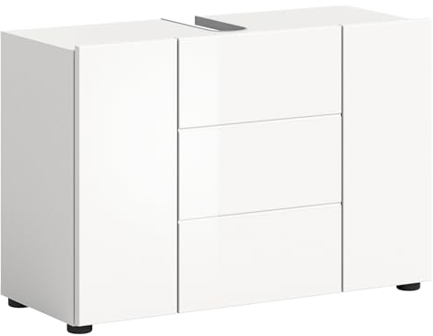 xonox.home Badezimmer Vira X2LA9705 Waschbeckenunterschrank Unterschrank Schrank in Front weiß Hochglanz Tiefzieh Korpus weiß Melamin ca. 82x56x34 cm