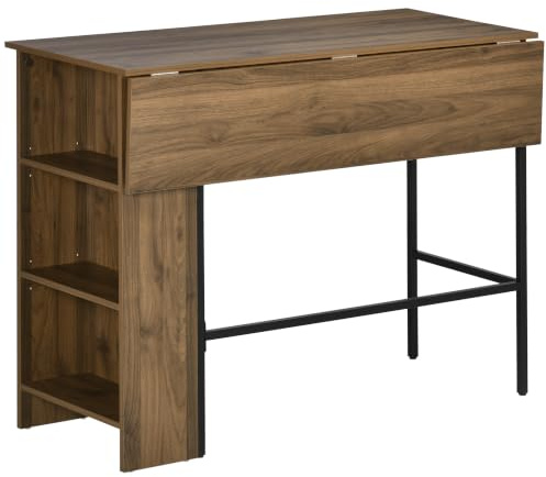 HOMCOM Barbord med förvaringsutrymme, bistrobord, köksö, fällbart sidobord och 3 hyllor – 120 x 76 x 91,4 cm brun