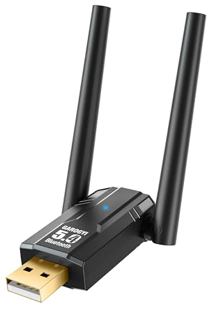 GAROGYI Adattatore Bluetooth 5.4 USB con Doppia Antenna, Dongle Bluetooth a Lunga Portata per PC, Ottimo per Mouse, Tastiera, Cuffie, Smartphone, Controller, Compatibile con Windows 11/10/8.1/7