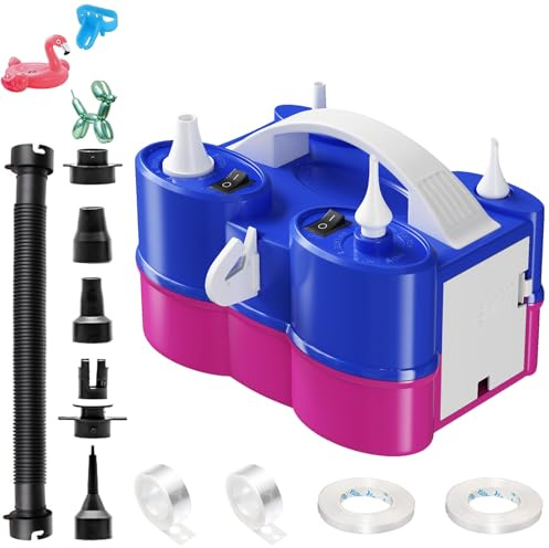 Electric Balloon Pump, 3-in-1 Portable Air Pump for Inflatables and Balloons, Dual Nozzle Balloon Blower Machine for Latex 260q Foil Balloons 110V Inflator Deflator for Pool Floats Air Mattress