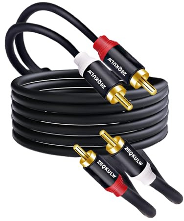 ZEQKULW 2RCA Audio Cable 15 ft 2RCA Male to 2RCA Male Stereo Audio RCA Cables Dual Shielded Gold-Plated 2 RCA Stereo Cable for car Audio Video Cord, Hi-Fi Systems or Home Theater, HDTV (Black, 15FT)