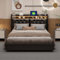 KeepGoon Doppelbett 140 * 200cm, Polsterbett mit LED- und USB-Anschlüssen, Luftdruckbett mit Stauraum, Stauraumbett, PU-Rückenlehne, Jugendbett, Kopfteil mit Taschen auf beiden Seiten, Funktionsbett