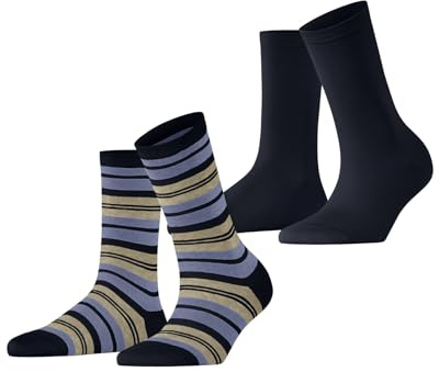 ESPRIT College Stripe Multipack W So coton fantaisie 2 paires, Chaussettes Femme, Bleu Marine 6120, 35-38