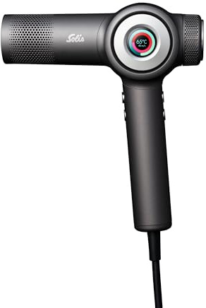 Solis Airvolution Haartrockner mit Ionen-Technologie, Diffusor und Ondulierdüsen, Leichter Reiseföhn mit starkem Luftstrom, Moderner Profi-Haartrockner mit Display