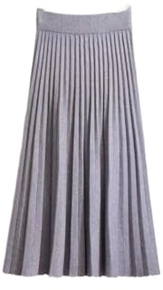 Gonna in maglia da donna, a vita alta, elasticizzata, lunghezza media, sottile, taglio a campana, in lana, tinta unita, a pieghe, gonna lunga, grigio, Taglia unica