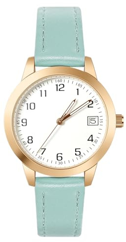 OFFCUP Reloj de Cuero para Mujer, Reloj de Analógico Cuarzo, Relojs Mujer de 3 manecillas, de Pulsera Informal de Moda Premium para Mujeres Damas y Niñas (Verde Claro)