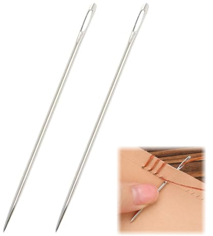 2 Stück Extra lange Webnadeln mit großem Öhr,6 Zoll (15 cm) Nähnadeln,2 mm Dicke Flicknadel ausrostfreiem Stahl,Stricknadeln,Nadel zum Verstauen von Fadenenden für Leder,Dicke Stoffe und Tapete