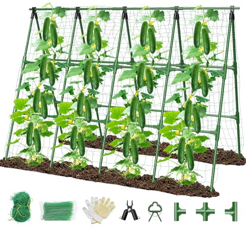 180 x 114 cm Traliccio per cetrioli pollici per letto rialzato, traliccio pieghevole per piante rampicanti all'aperto con rete di arrampicata e supporto per piante per cetrioli, pomodori,(verde)