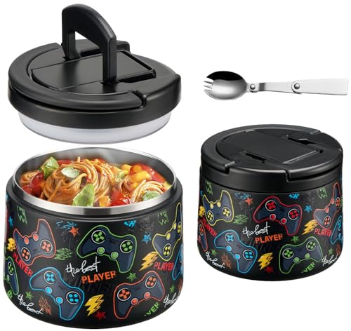 Itslife Termo para Comida 420ml, Recipiente Térmico para Comida con Cuchara, Acero Inoxidable Fiambrera Termica Infantil y Adultos, Contenedor Térmico para Picnic, Escuela y Oficina, Game pad