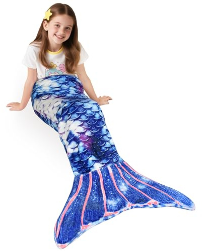 Catalonia Classy Mermaid Tail Blanket 155×50 cm, Fish Scale Pattern Snuggle Blanket for Girls Tenns, Wearable Fleece Sleeping Bags for Kids, Cozy Mermaid Birthday Gift for Adults Women