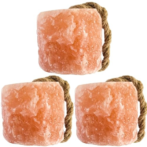 Organo Himalaya Himalayan Salt Lick On Rope 3.5-4 lb Each (Pack of 3) for Horses, Deer, Goats & Livestock | Natural, Mineral-Rich, Long-Lasting Salt Blocks