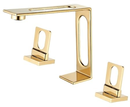 Guld badrum handfat kran tre hål installationsblandare dubbelt kristallhandtag kallt och varmt blandningskran badkar kran (gyllene)
