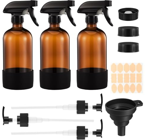 Holtrae 3 Botellas Spray Vidrio Ámbar 500ml, Rociador Ajustable, Spray Bottle, Pulverizador Agua, Bote Spray Pulverizador para Limpieza y Plantas