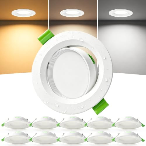 Laiebri Lot de 10 Spots LED Encastrables Orientables 45°, Découpe Ø68-80 mm, 3CCT 2700K/4000K/6000K, Spots LED Extra Plats 23 mm, 5W, IP44 pour Salle de Bain et Cuisine, 230V, Blanc