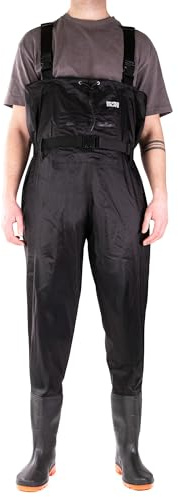 Savage Island Nylon Waterproof Chest Waders with Boots, Zipped Front Pocket – Fishing & Outdoor - Black, UK 12