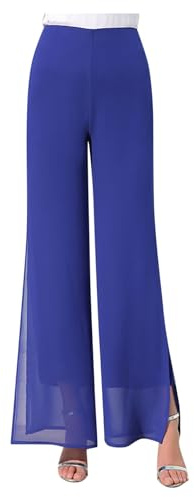 Générique 2026 Pantalon léger en Mousseline de Soie pour Femmes, Haute élastique, Jambe Droite évasée, Culotte de Cocktail de Mariage (Blue, M)
