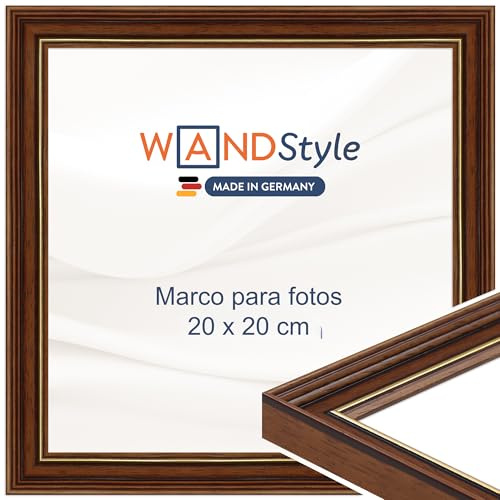 WANDStyle tavelram brun med guldkant 20x20 cm fyrkantig av trä i antik stil för upphängning, fotoram Made in Germany - H182
