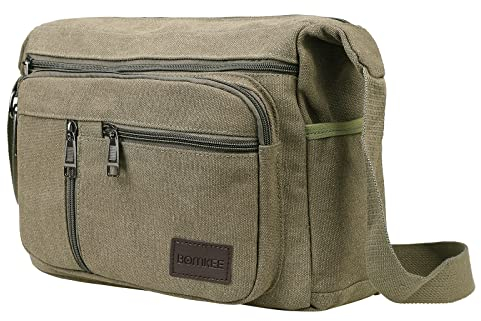 BOMKEE Umhängetasche Herren Schultertasche Messenger Bag Wasserdicht Canvas Crossbody Tasche Aktentasche Studenten (2026 Grün)
