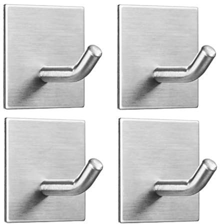 4 Pièces Crochet Adhésif Mural, Porte Serviette auto-adhésif 3M en Acier Inox Imperméable Antirouille sans Perçage, Accroche Serviette Torchon pour Salon, Salle de Bains, Cuisine, Bureau Argent