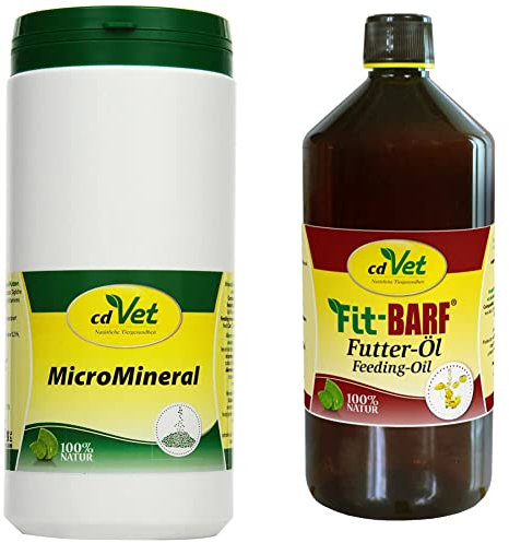cdVet MicroMineral Hund & Katze 1000g - Nahrungsergänzung für Haustiere mit Mineralstoffen und Spurenelementen wie Magnesium und Calcium sowie Vitaminen & Fit-Barf Futter-Öl für Hunde & Katzen 1l