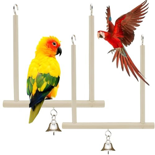 CINY 2 pcs Jouets pour Oiseaux Balançoires en Bois Massif Naturel Stand Accessoires pour Cages à Oiseaux, Balançoire pour Animaux de Compagnie à Suspendre avec Cloche Imitant Leur Habitat Naturel