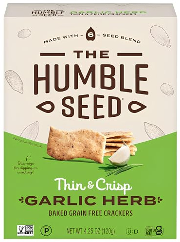 The Humble Seed Grain Free Crackers, Garlic Herb, Plant-Based, Kosher, Paleo Friendly, Gluten Free & Non-GMO, 4.25 Ounce (Pack of 6)