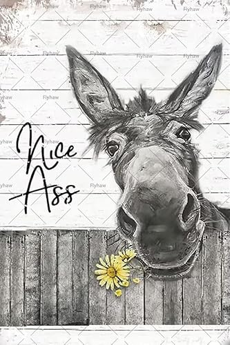 Funny Donkey Sunflower Bathroom Wall Art Metal Tin Sign Bathroom Wall Decor Nice Ass Farmhouse Bathroom Sign for Toilet Restroom Washroom Decor Gifts Vintage Retro Poster Plaque Donkey Accessories Farm Decor 8x12 Inch