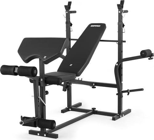 Zipro olympisches Hantelbank-Set Ripped, Hantelbank mit Beinentwickler, Curlpult, Ablage und Butterfly, Kraftstation verstellbare Rückenlehne und Sitzkissen, 270kg, Multifunktion Trainingsbank
