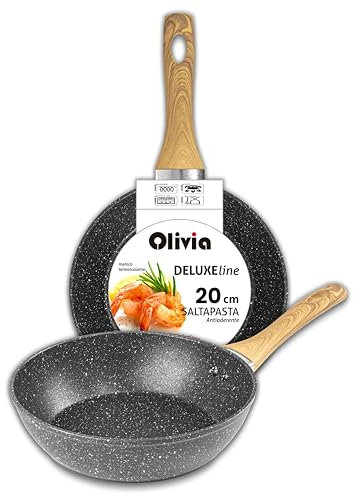 IPEA Padella Antiaderente Saltapasta per Pasta e Fritture - Induzione e Fornello a Gas - 22 cm - Wok - Padella Anti Aderente in Alluminio per Saltare la Pasta, Friggere Verdure, Risotto