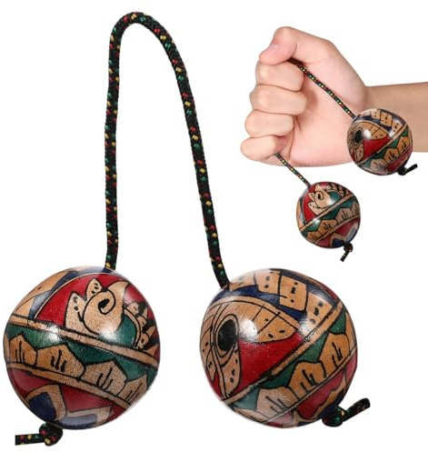 Milisten Shaker africano Aslatua Shaker Kashaka Aslatua Strumento Palla ritmica Dipinto a mano Africano Doppio Shaker Strumenti a Percussione a Mano per Amanti Principianti