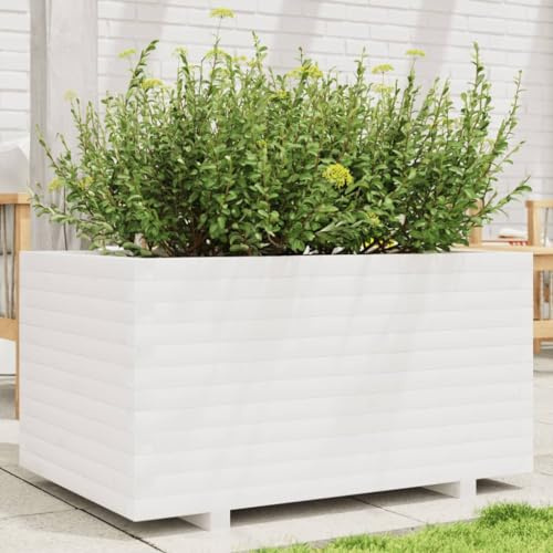 DYRJDJWIDHW bac Plastique rectangulaire,Grand Pot de Fleur Exterieur XXL,Jardinière Blanc 90x60x49,5 cm Bois de pin massifConvient pour Les patios, Les balcons et Les Jardins
