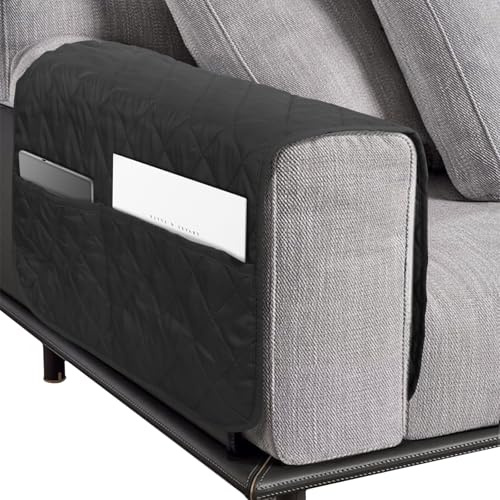 NiCola Sofa Arm Rest Cover 1pc Armchair Arm Covers with Pockets, Anti-Slip Armrest Chair Covers, Washable Polyester Spandex Recliner Chair Armrest Covers for Sofa Couch, Armchair (Black)