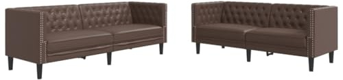 vidaXL Soffgrupp chesterfield 2 delar brun konstläder, soffgrupp, vardagsrumssoffa, konstlädersoffa, soffgrupper, vardagsrumssoffor, konstlädersoffor
