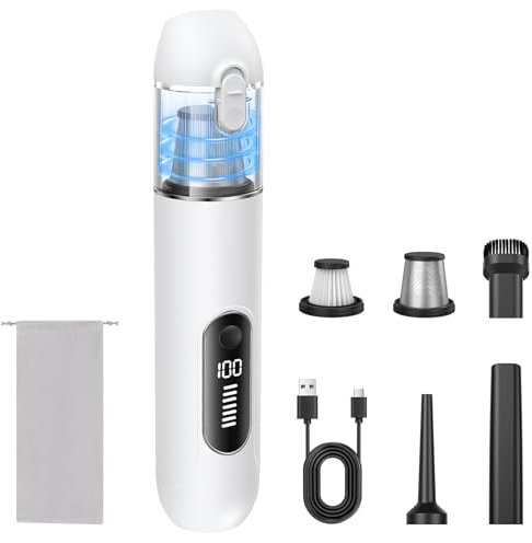 Aspiradora de mano inalámbrica con batería – 20.000 pa Auto Aspiradora potente, mini aspiradora para coche, PC, sofá, casa, grietas y esquinas, se puede utilizar como bomba inflable eléctrica, 7500