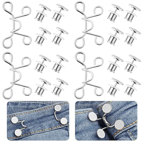Funngy Botones de Presion,4 PCS Ajustadores de Cintura Botones Ajustables Sin Costura Clip Desmontables Extensor de Cintura Reutilizable de Talla Invisible Botones de Presión para Jeans y Ropa